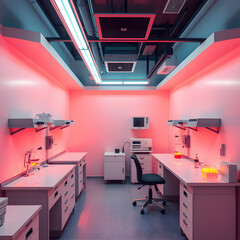 neon laboratory interior, 3d render	
