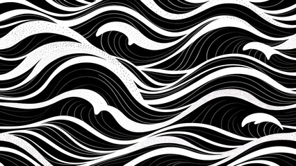 Fototapeta premium Sixteen black and white wave patterns (seamlessly tiling).Seamless pattern can be used for wallpaper, pattern fills, web page background,surface textures. Gorgeous seamless wave background