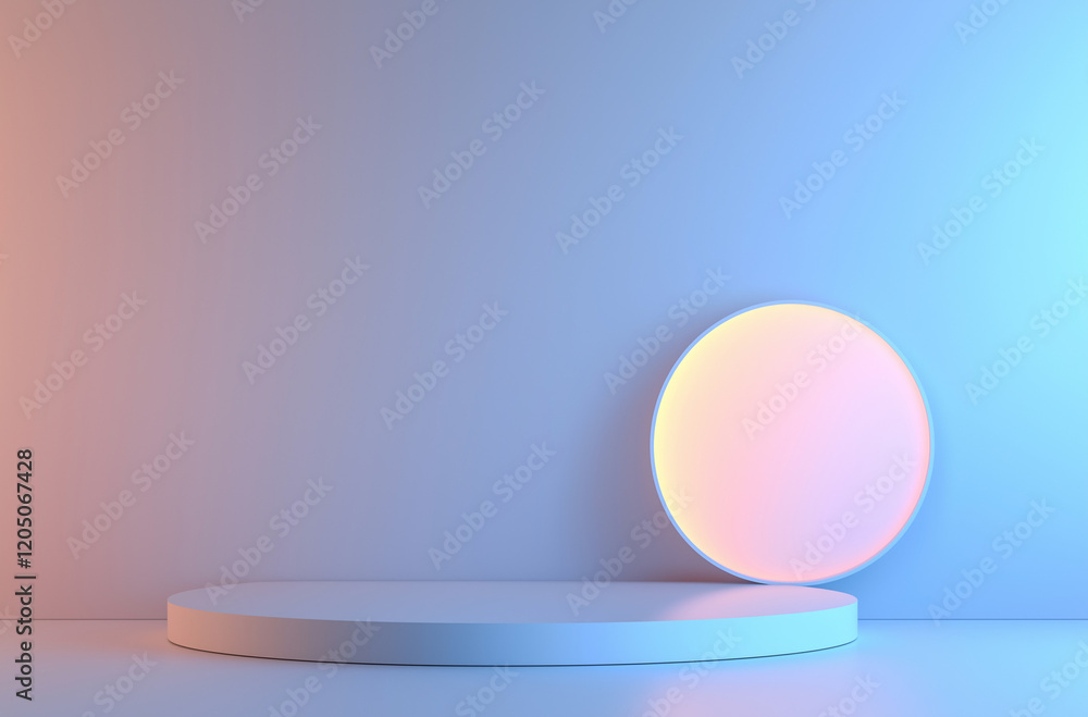 Poster light blue gradient background with ample space for text or product display, featuring abstract ligh