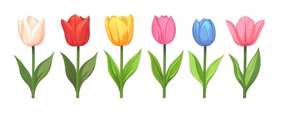 Fototapeta premium Set of multi colored tulips isolated on white background