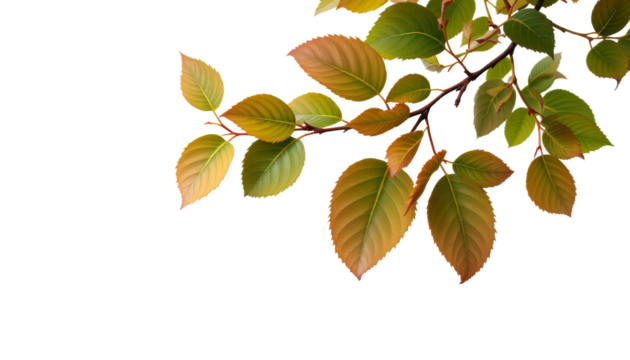Autumn Branch with Colorful Leaves Isolated on White