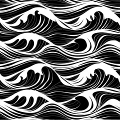 Fototapeta premium Set of eight black and white wave patterns (seamlessly tiling).Seamless pattern can be used for wallpaper, pattern fills, web page background,surface textures. Gorgeous seamless wave background