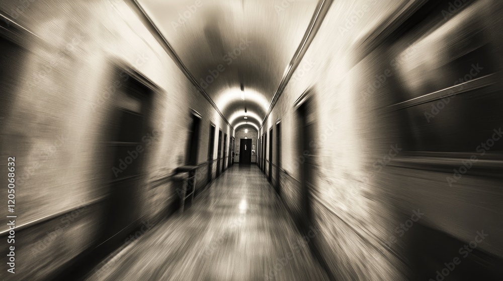 Poster long corridor with motion blur effect showing depth