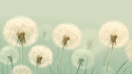 Delicate Dandelions in a Soft Green Meadow