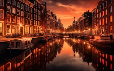 Naklejka premium Amsterdam Canal at Sunset