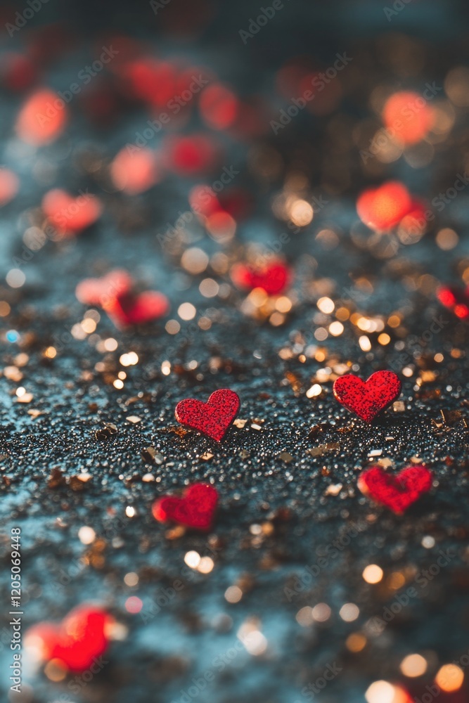 Sticker Red Hearts on Black Surface