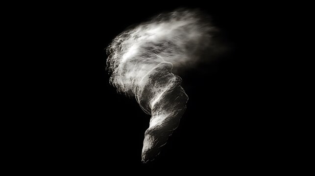 A powerful tornado swirling ominously on a completely black background