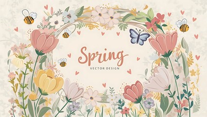 Cute spring frame design. Vector illustration