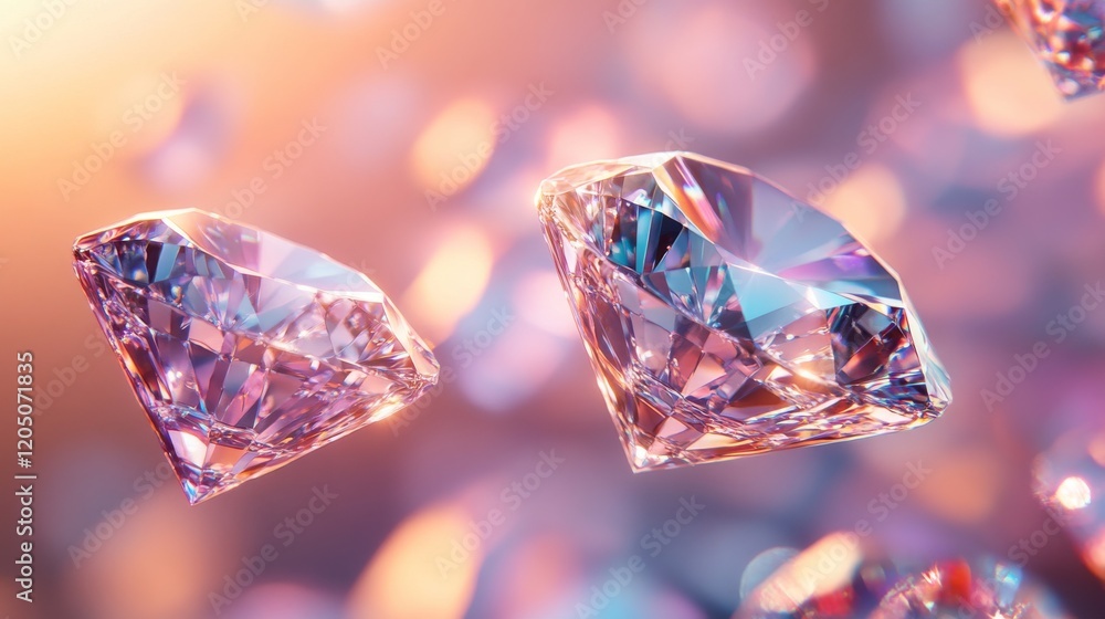 Poster two sparkling diamonds float against a soft background