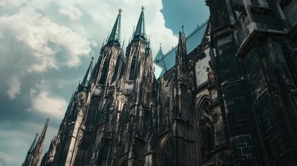 Magnificent Gothic architecture of a Cathedral against a cloudy sky