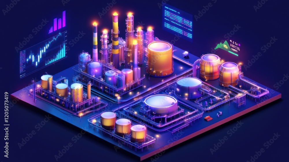 Poster illuminated refinery complex data visualization