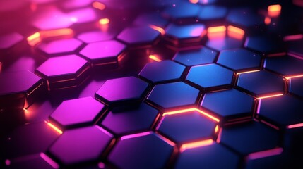 Abstract Hexagonal Pattern With Neon Lights