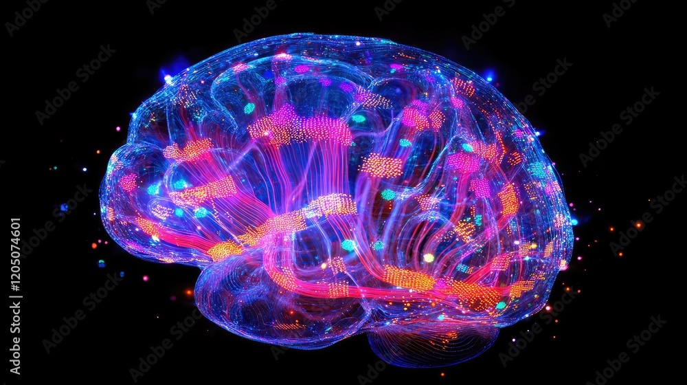 Poster illuminated brain neural network abstract art