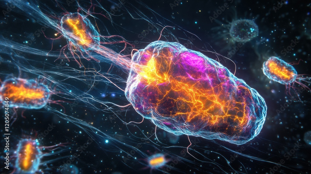 Leinwandbilder colorful visualization of bacteria under a microscope showcasing cell structure and movement in a vi