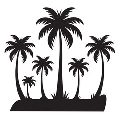 Lush Tropical Island Scene Palm Trees Silhouette Vector