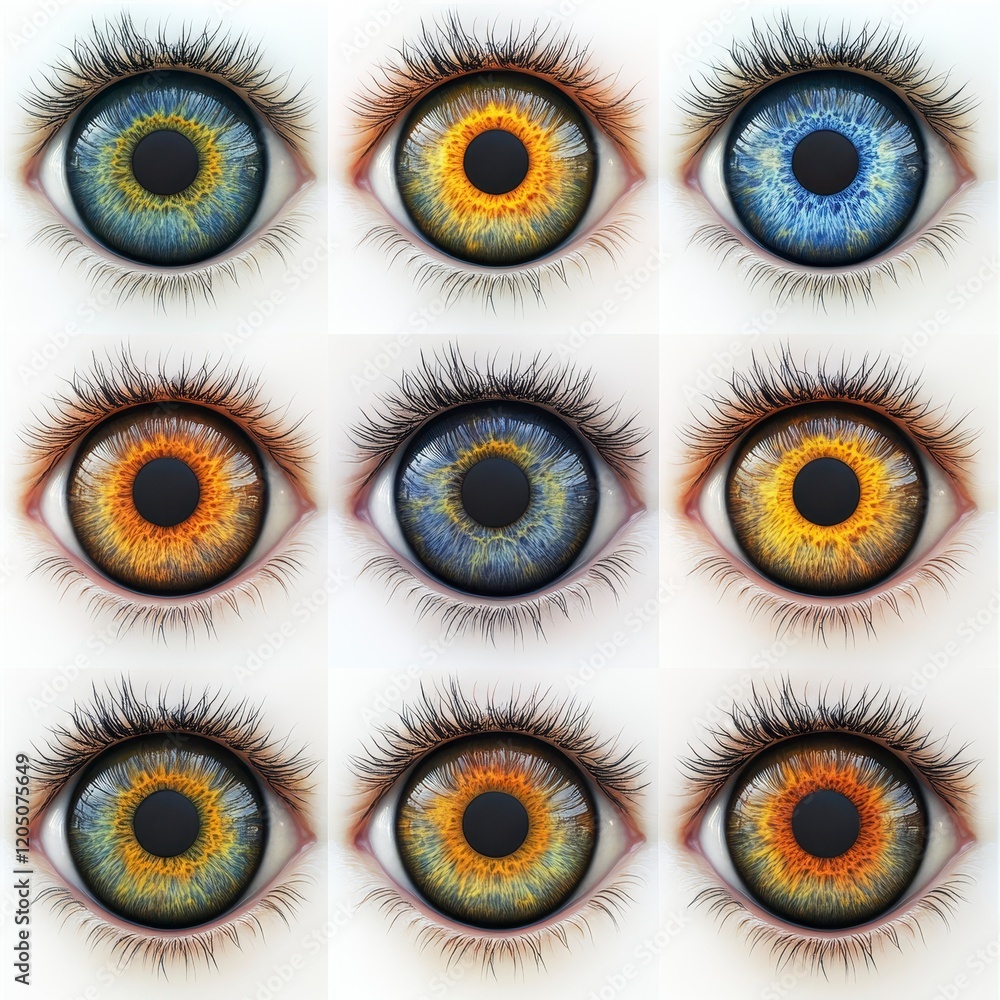 Poster colorful diverse eyes displaying unique patterns and textures