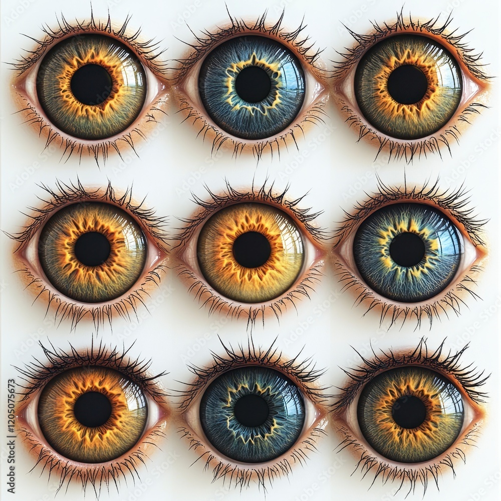 Poster close-up of colorful eyes featuring unique patterns and textures
