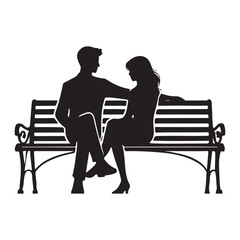 Romantic Couple Sitting on Park Bench Silhouette Vector Image