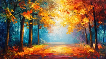 Colorful Autumn Landscape with Trees and Golden Leaves in Nature