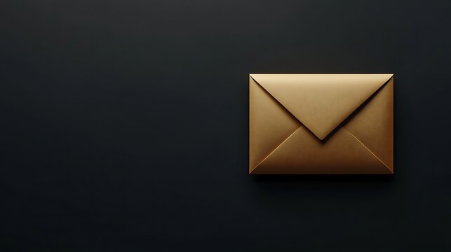 A sophisticated golden envelope with a matte finish resting on a dark black background evoking high-end aesthetics
