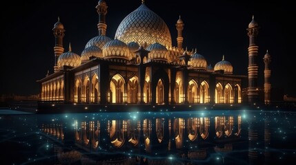 Obraz premium Illuminated Mosque at Night