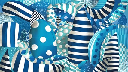 Obraz premium Abstract background with blue striped and polka dot patterns