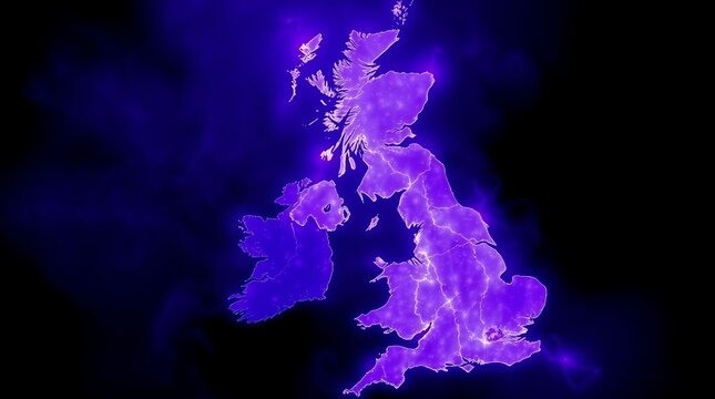 Glowing purple map of the UK.