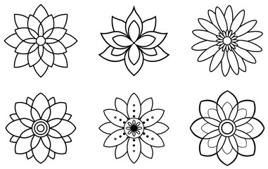 Set of Six Intricate Floral Line Art Designs for Decorative and Creative Use
