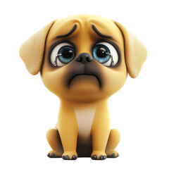 Naklejka premium A sad cartoon pug with big eyes, conveying a sense of emotion and cuteness.