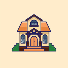 Simple classic house with two door cartoon vector illustration Collection of house concept icon isolated