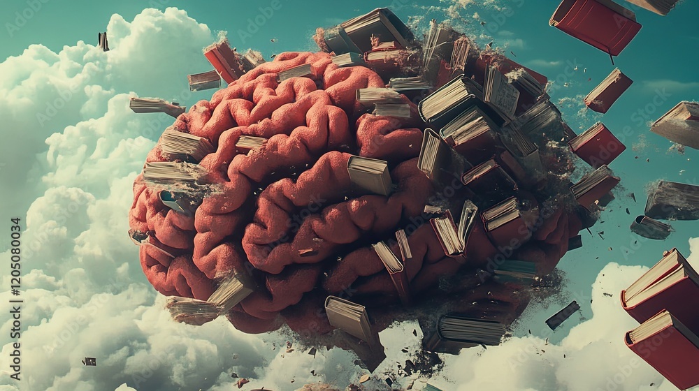 Poster a brain exploding with books knowledge and ideas