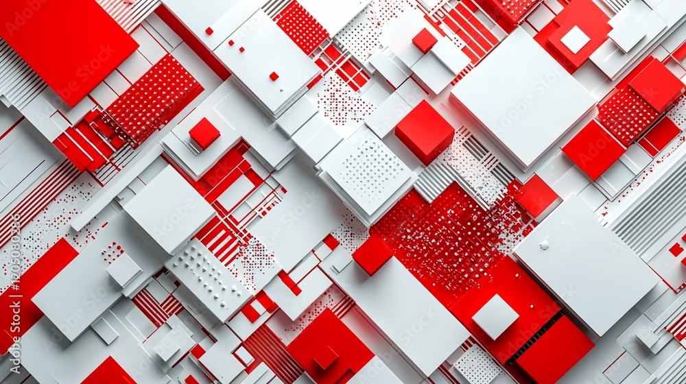Aufkleber abstract red and white geometric shapes background.