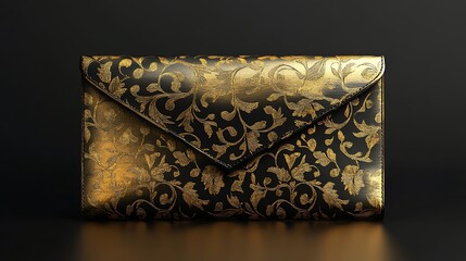 A stylish golden envelope with delicate patterns on a black background highlighting luxury and sophistication