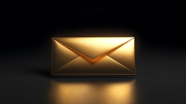 A sleek golden envelope with a soft glow on a black background highlighting elegance and sophistication
