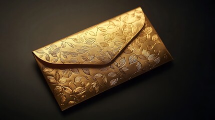 Fototapeta premium A beautifully crafted golden envelope with subtle detailing on a black background highlighting sophistication and wealth