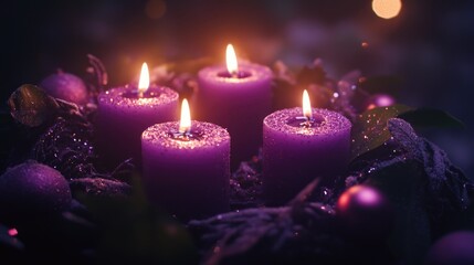 Purple Candles on Table