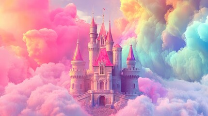 Fairytale Castle Among Pastel Cloudscape Dream