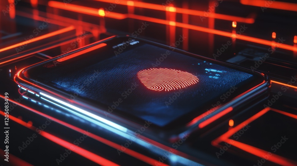 Poster smartphone displaying a digital fingerprint scan