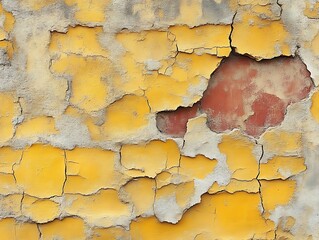 Obraz premium Cracked, peeling yellow paint on wall.