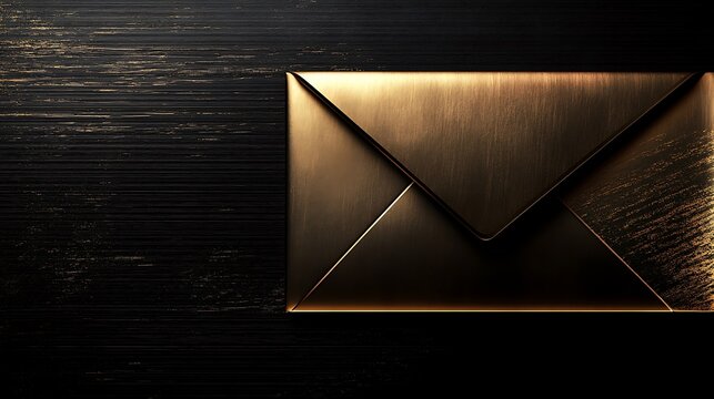 A stylish golden envelope with a metallic sheen on a sleek black background highlighting timeless elegance and exclusivity