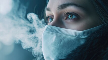 Woman smoking through face mask