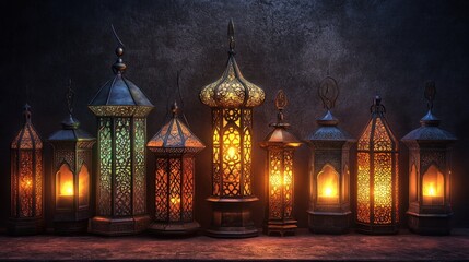Obraz premium Illuminated Moroccan Lanterns Displayed Beautifully