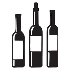 Silhouettes of Three Wine Bottles with Blank Labels