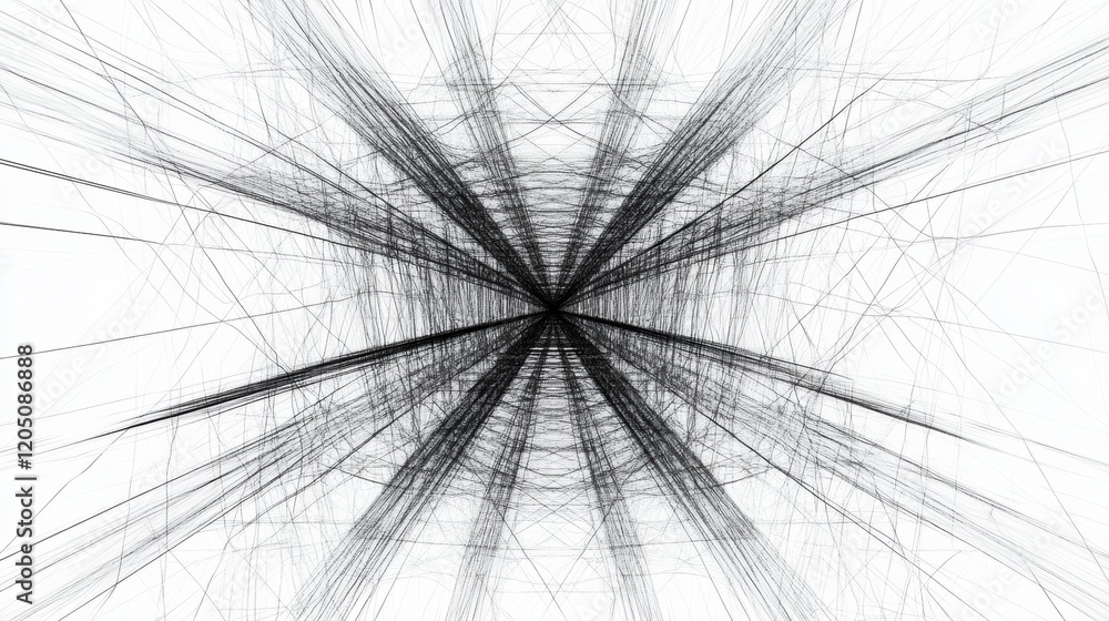 Aufkleber Abstract digital artwork depicting dynamic lines radiating from a central point, creating a sense of motion and depth. Generative AI
