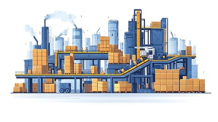 Obraz premium Industrial Factory Complex with Cargo Boxes and Conveyors.