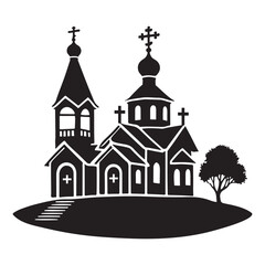 Orthodox Church Building Silhouette Illustration with Tree