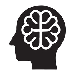 Human Head with Brain Silhouette Vector Illustration