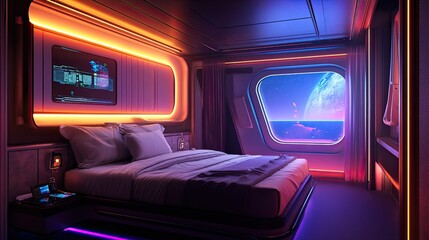 Futuristic Spaceship Bedroom With Ocean View