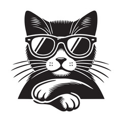 Cool Cat Wearing Sunglasses Silhouette Vector Art
