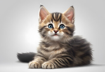 Smiling baby cat isolated on white background cutout. Template for artwork design.